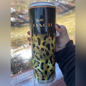 Coach Upcycled Leopard Print Canister Tumbler - Gold and Black NWOT